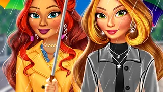 Ga de uitdaging aan van regenachtige dagmode! Mix en match leuke jassen, laarzen en paraplu's om de perfecte look te ontwerpen voor somber weer in dit leuke…